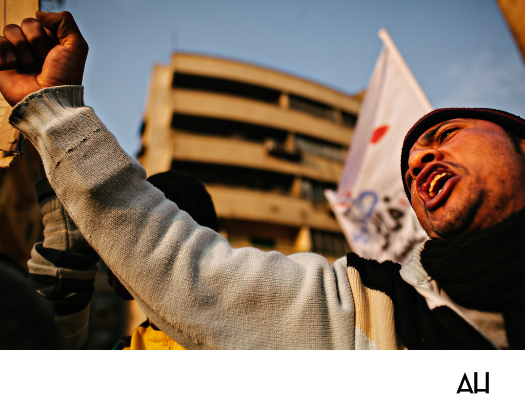 Demonstrator Raises Fist During Cairo Protest