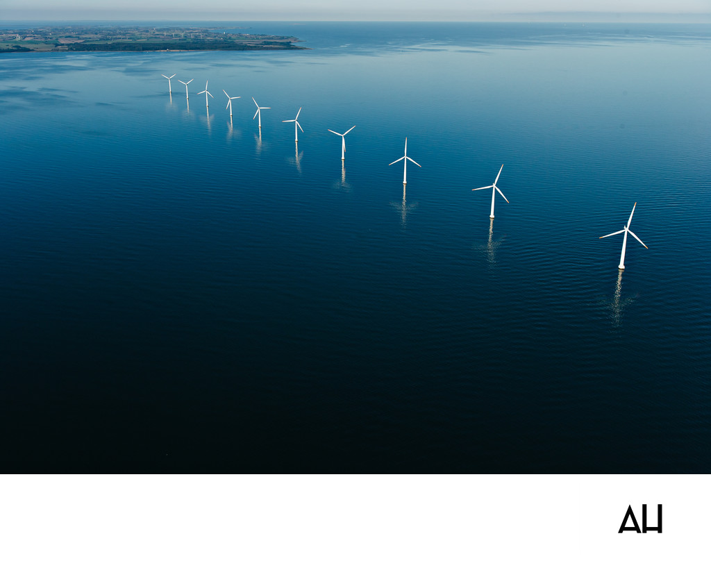 Aerial View of an Offshore Wind Farm