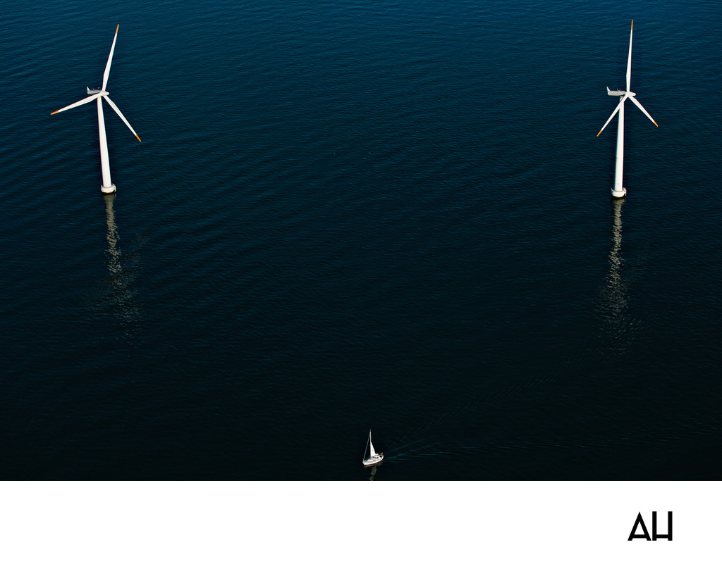 Offshore Wind Turbines with Sailboat