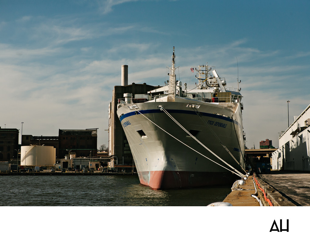 Cargo Ship Docked at an Industrial Port