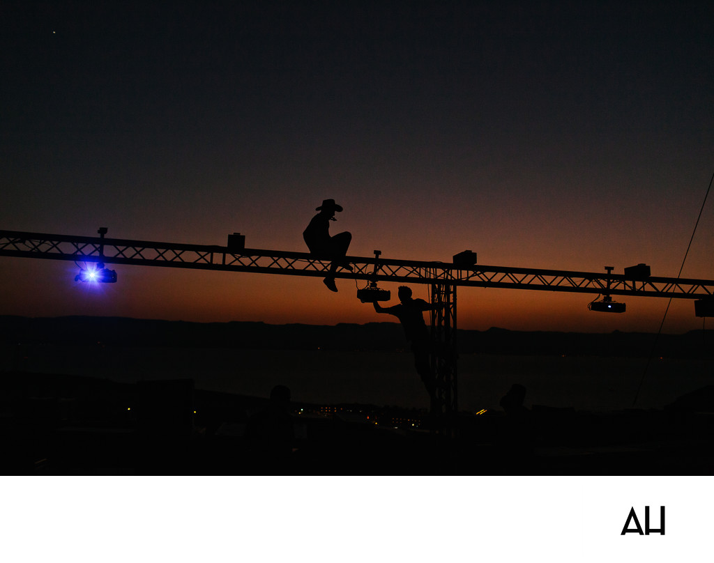 Rigging Technician Working at Sunset