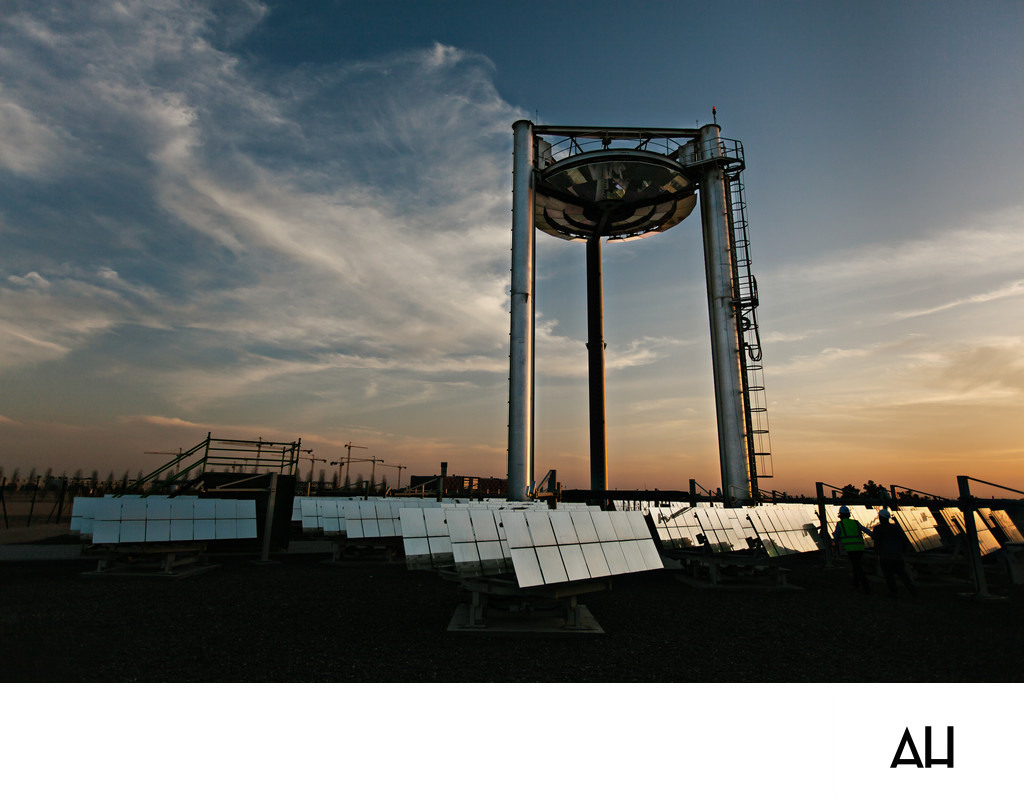Solar Thermal Power Tower at Sunset