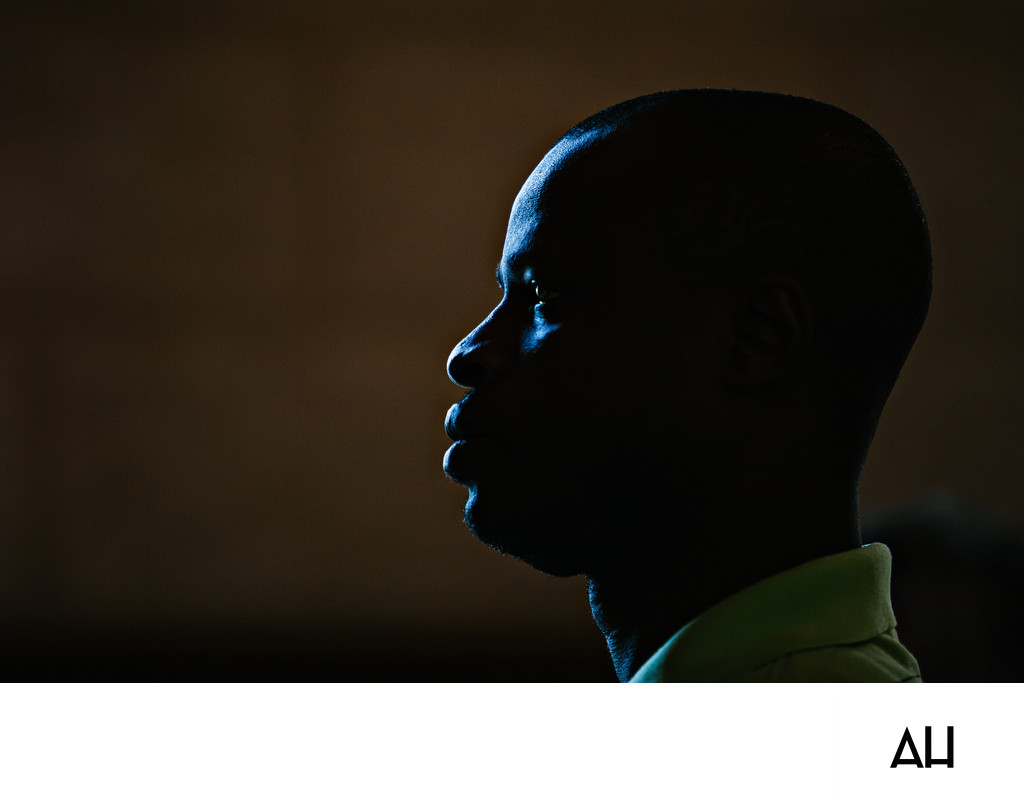 Dramatic Profile Portrait in Blue Light