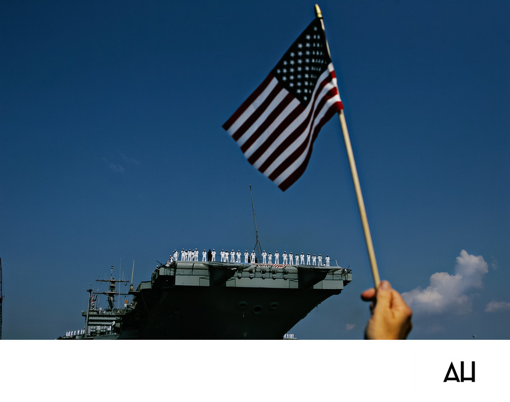 American Flag at a U.S. Navy Aircraft Carrier