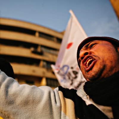 Demonstrator Raises Fist During Cairo Protest