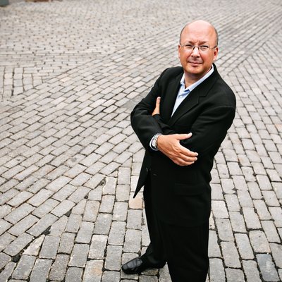 Executive Portrait on Cobblestone Plaza