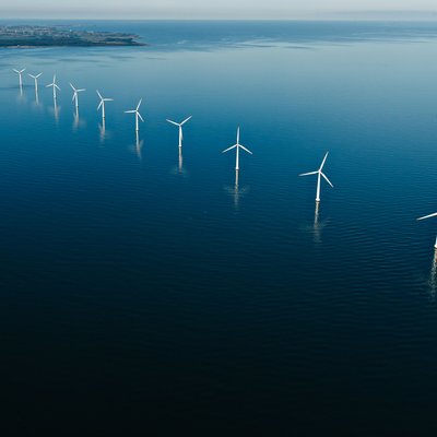 Aerial View of an Offshore Wind Farm