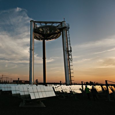 Solar Thermal Power Tower at Sunset