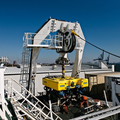 Marine Crane Deploying an Underwater ROV