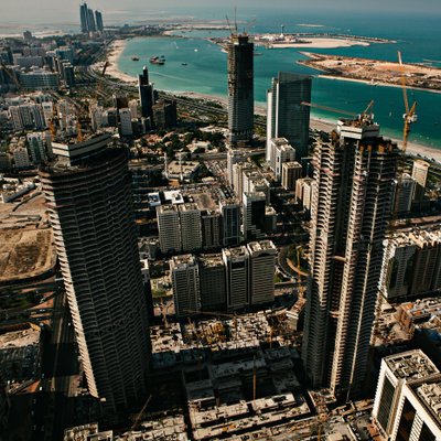 Aerial View of Waterfront City Construction
