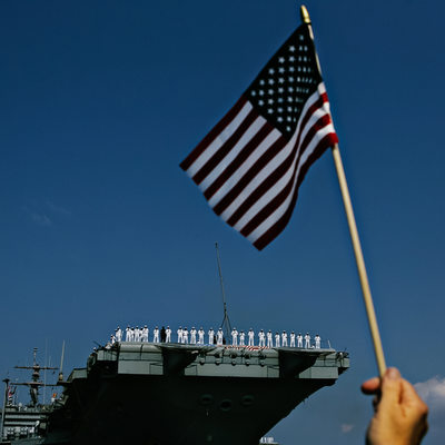 American Flag at a U.S. Navy Aircraft Carrier