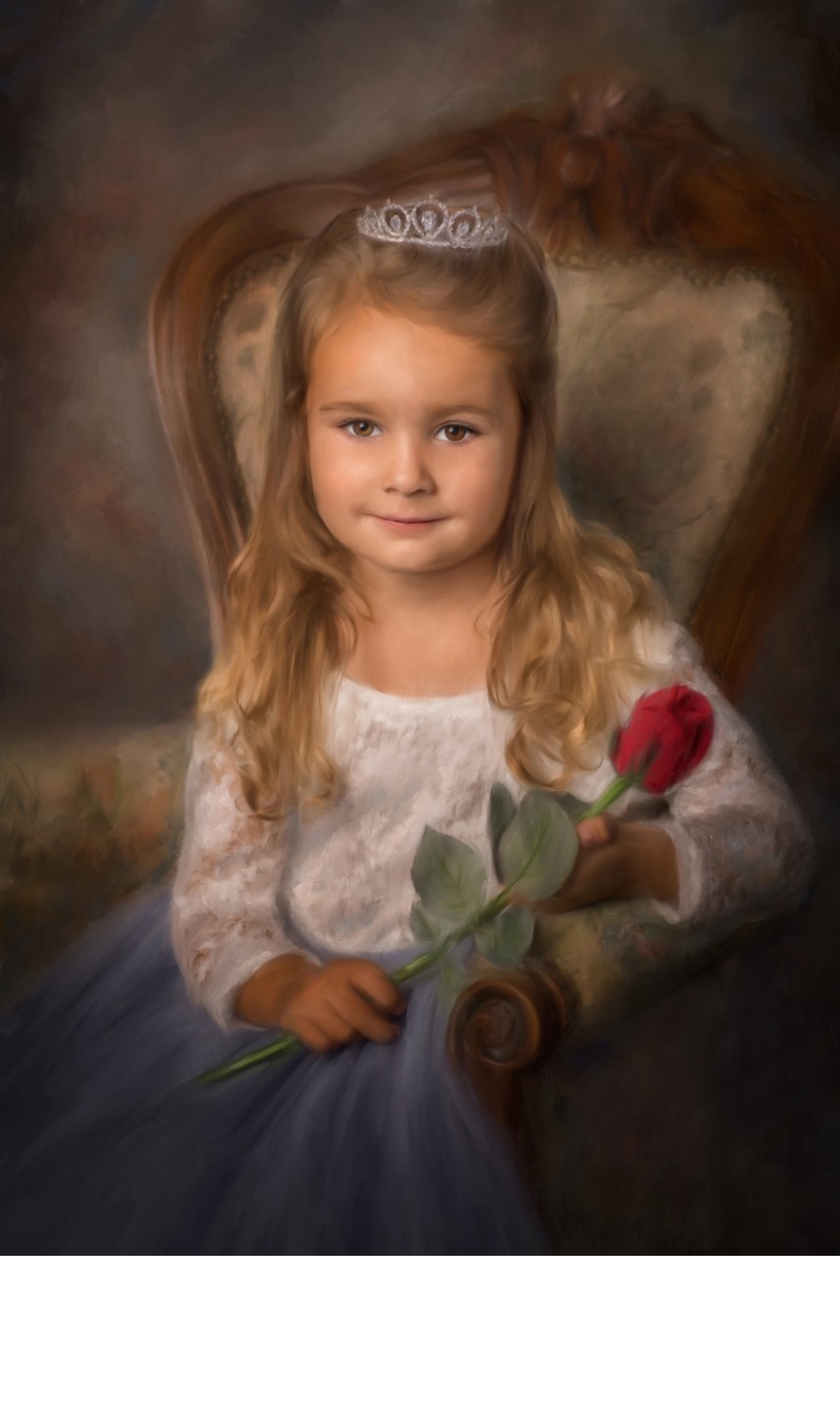 Oil Painted Canvas Portrait of Little Girl