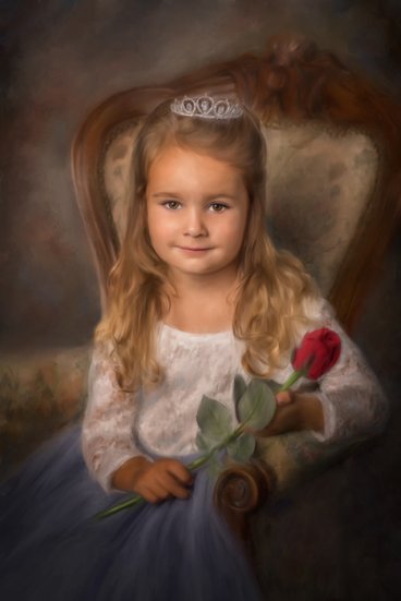 Oil Painted Canvas Portrait of Little Girl