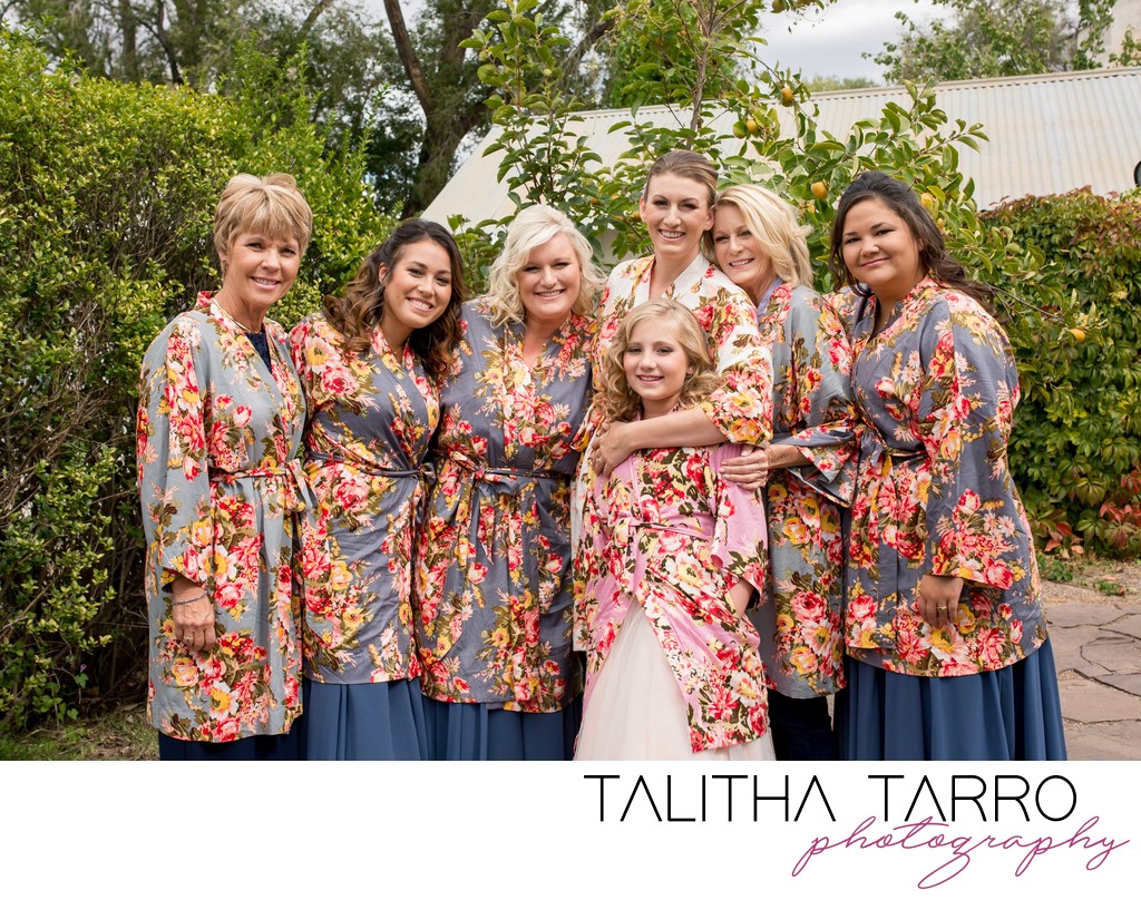 Bridesmaids in their robes before the wedding at Los Poblanos