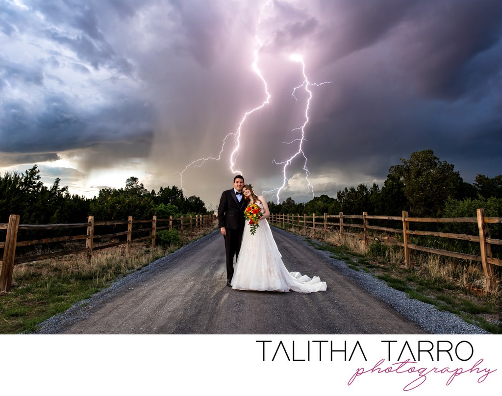 Lightning strike bride and groom portrait Blame Her Ranch Talitha Tarro Photography