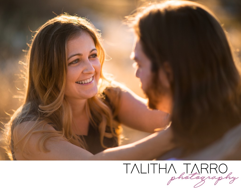 Warm Golden Light Romantic Engagement Photo