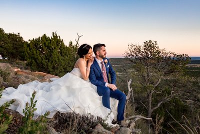 seated wedding couple enjoying sunset Santa Fe, NM