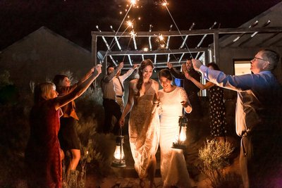 two brides wedding sparkler exit Santa Fe, New Mexico
