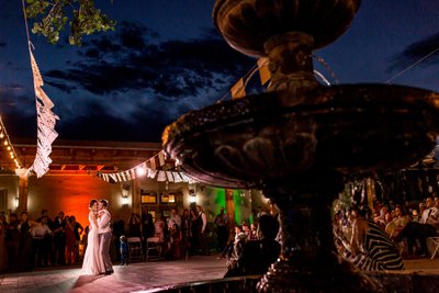 Spanish fountain wedding first dance National Hispanic Cultural Center