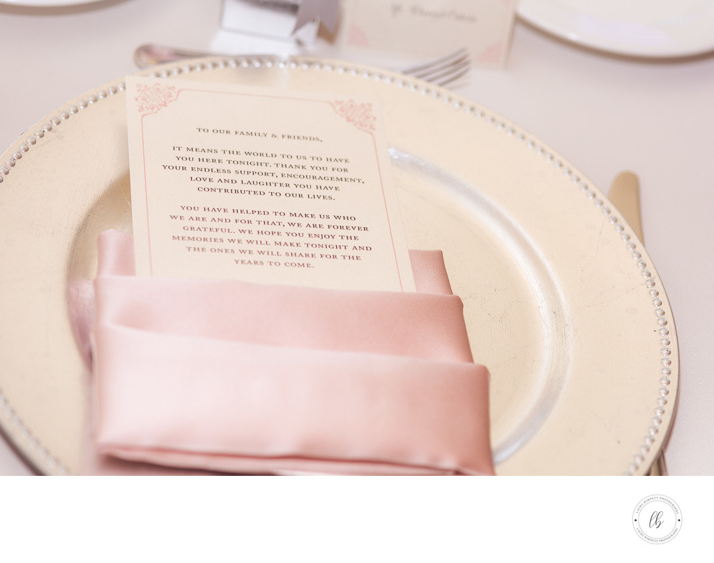 Las Vegas Wedding menu in pink napkin