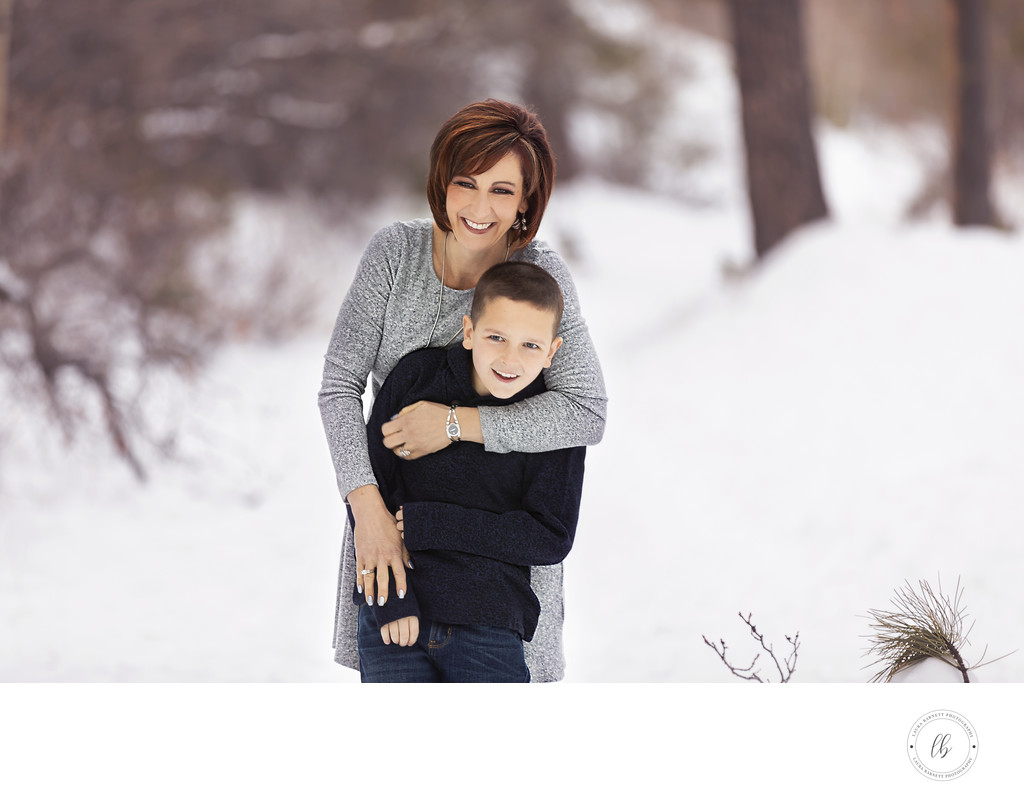 Las Vegas Family Photographer mom and son in snow