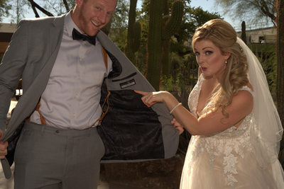 Las Vegas Wedding Bride showing off Jacket