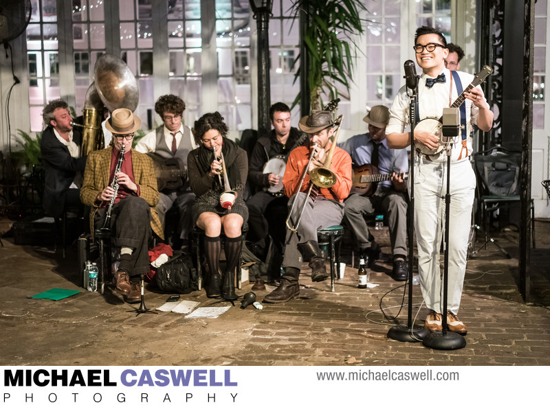 Groom Plays with Tuba Skinny Jazz Band at Wedding