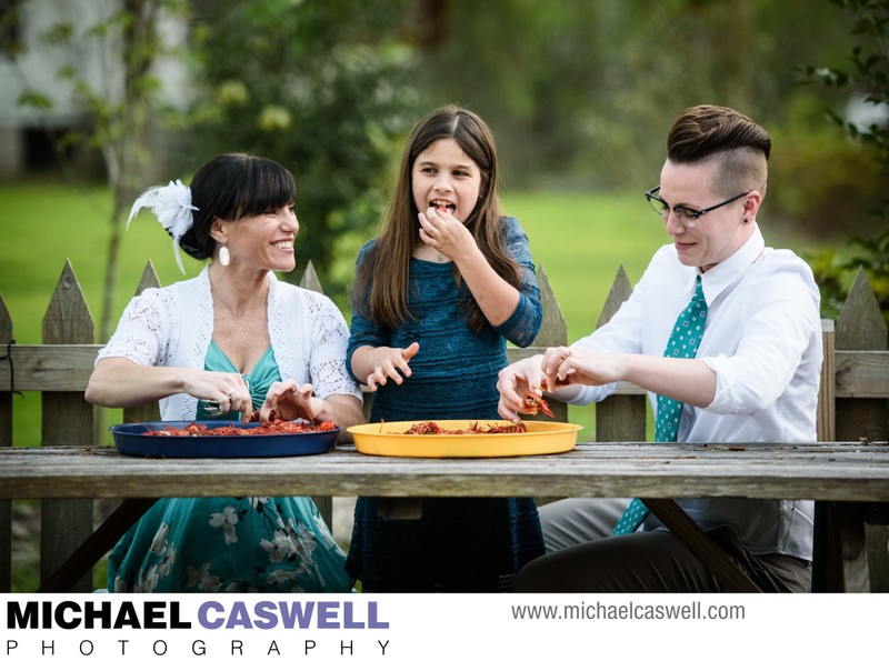 Family Eating Crawfish in Mandeville Louisiana