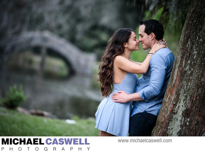 Engagement Portrait with Langles Bridge in Background