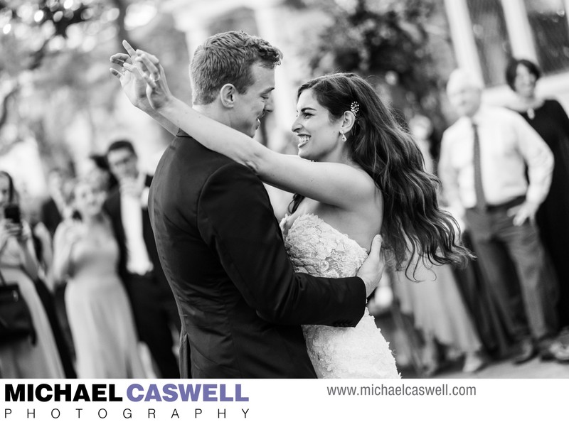 Bride and groom dance at Elms Mansion wedding