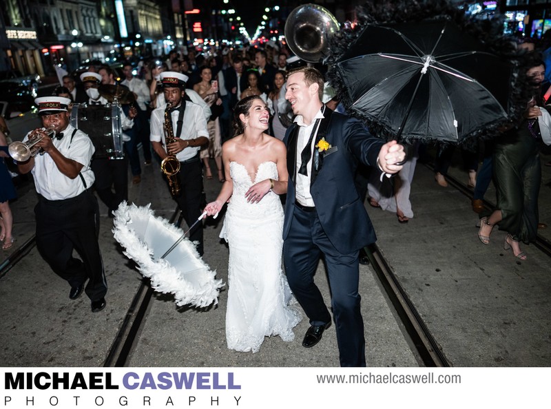 Second line parade down Canal Street in New Orleans