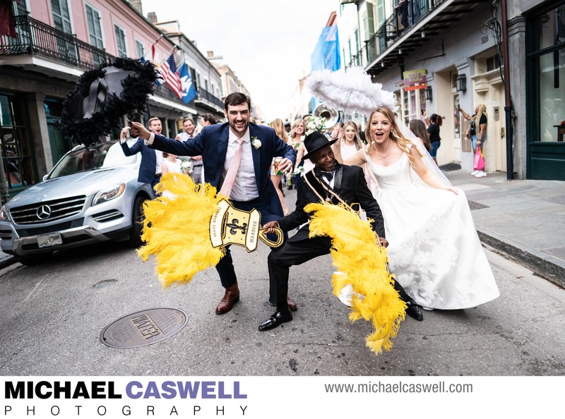 Bride and Groom Second Line Down Chartres Street