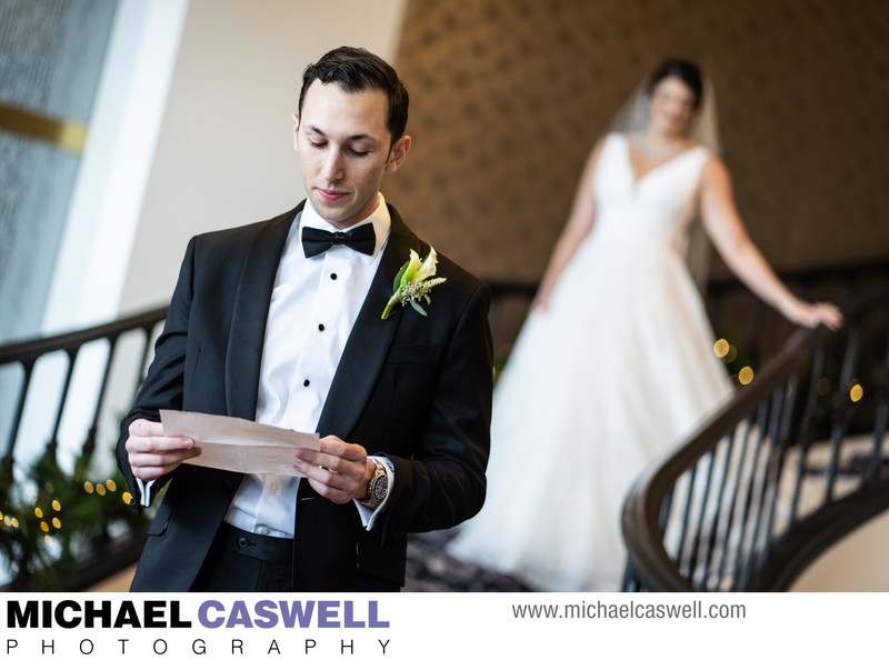 Groom Reads Letter from Bride at Westin Hotel