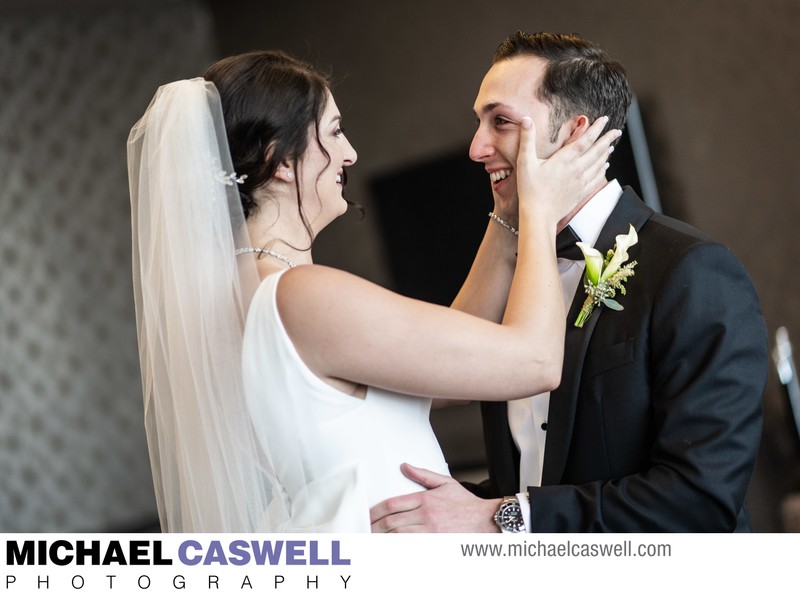 Bride and Groom First Look at Westin Canal Place