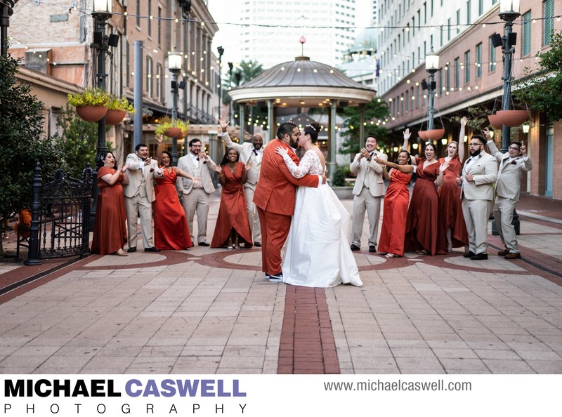 Couple and Wedding Party on Fulton Street