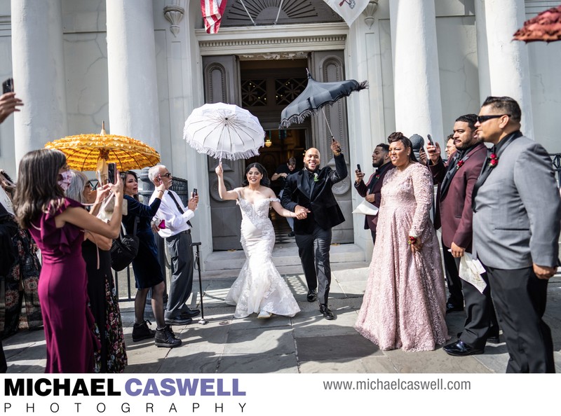 Bride and Groom exit St. Louis Cathedral