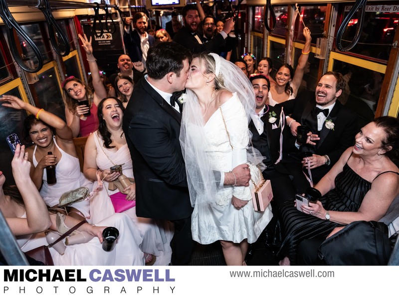 Bride and Groom on Chartered Streetcar in New Orleans