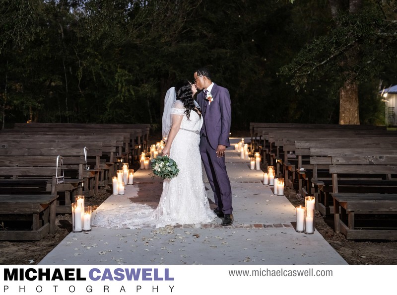 Candlelit Portrait of Bride and Groom at Norris Oaks