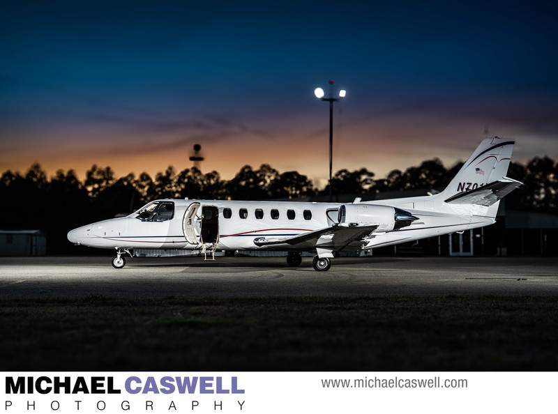 Sunset Photo of Private Jet in Slidell Louisiana