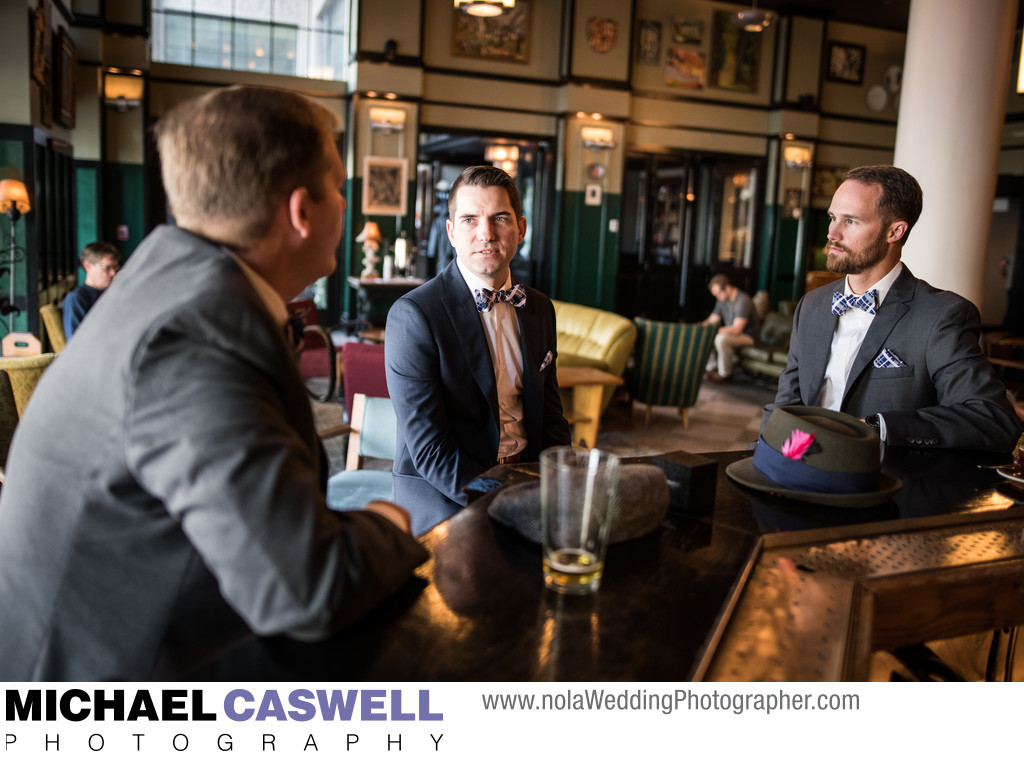 Groom and Groomsmen Hang Out at Barnett Hotel Bar