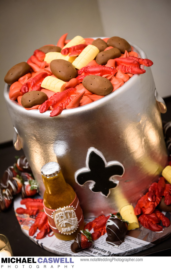 Crawfish and Abita beer groom's cake