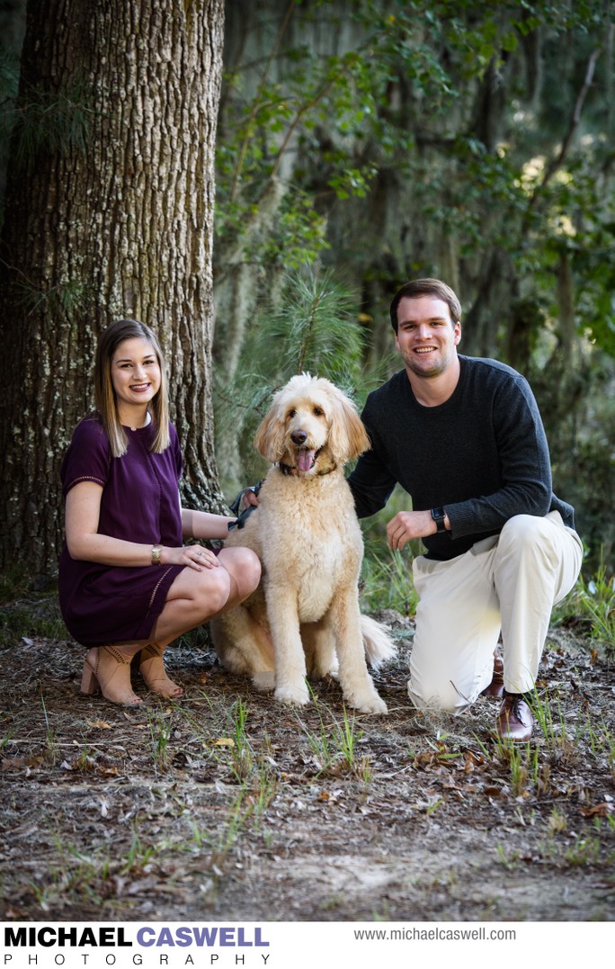 Engagement Portrait with Dog in Park