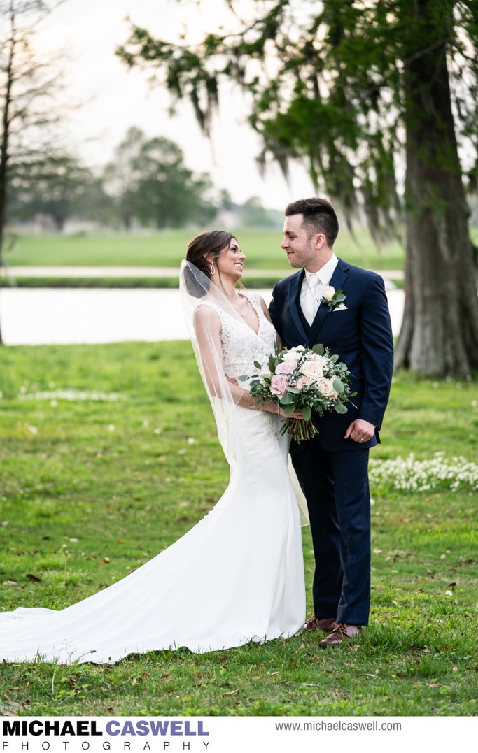 Bride and Groom Portrait at English Turn Country Club