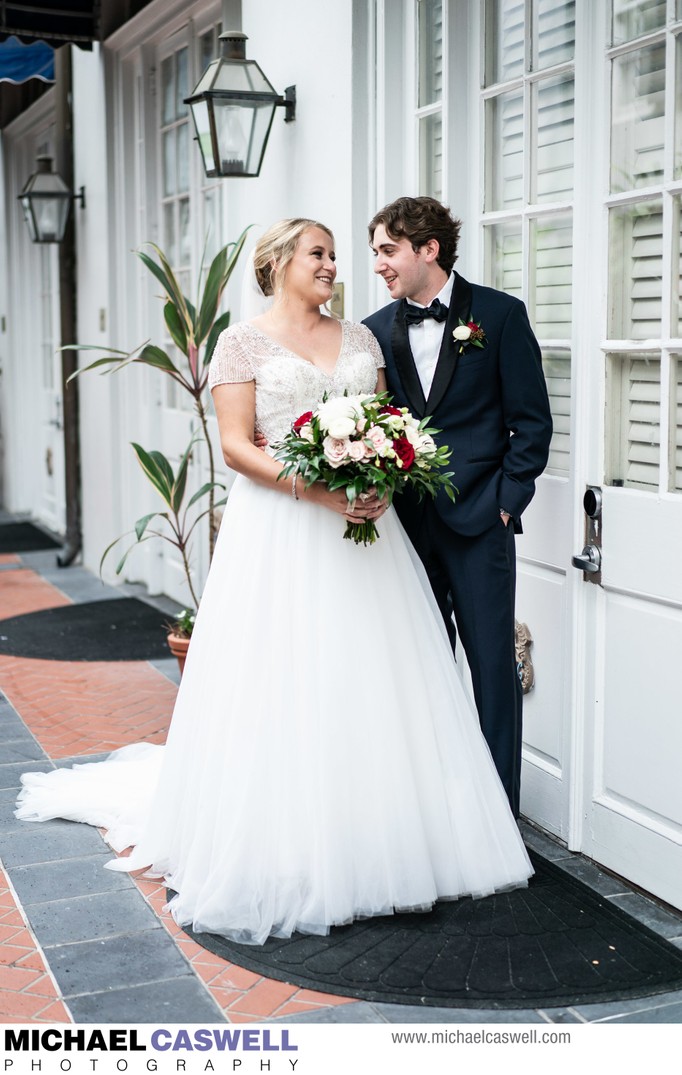 Bride and groom portrait at Royal Sonesta Hotel