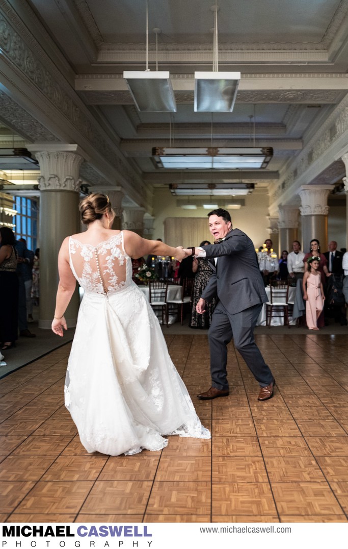 Couple's first dance at Federal Ballroom wedding