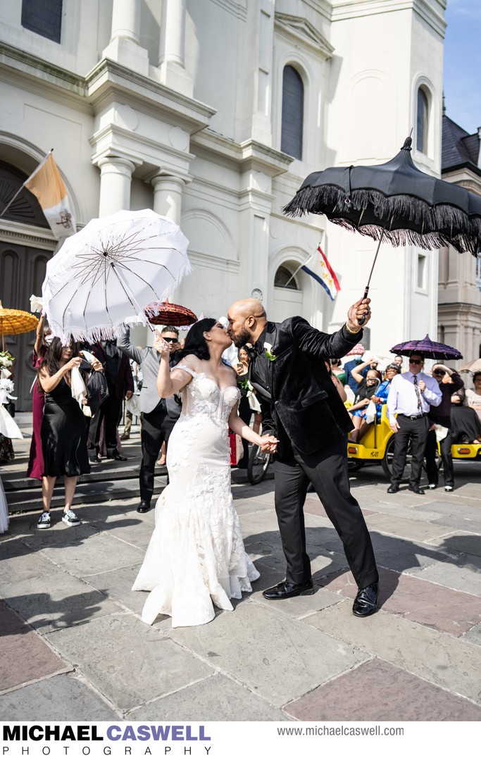 Bride and Groom in Front of St. Louis Cathedral