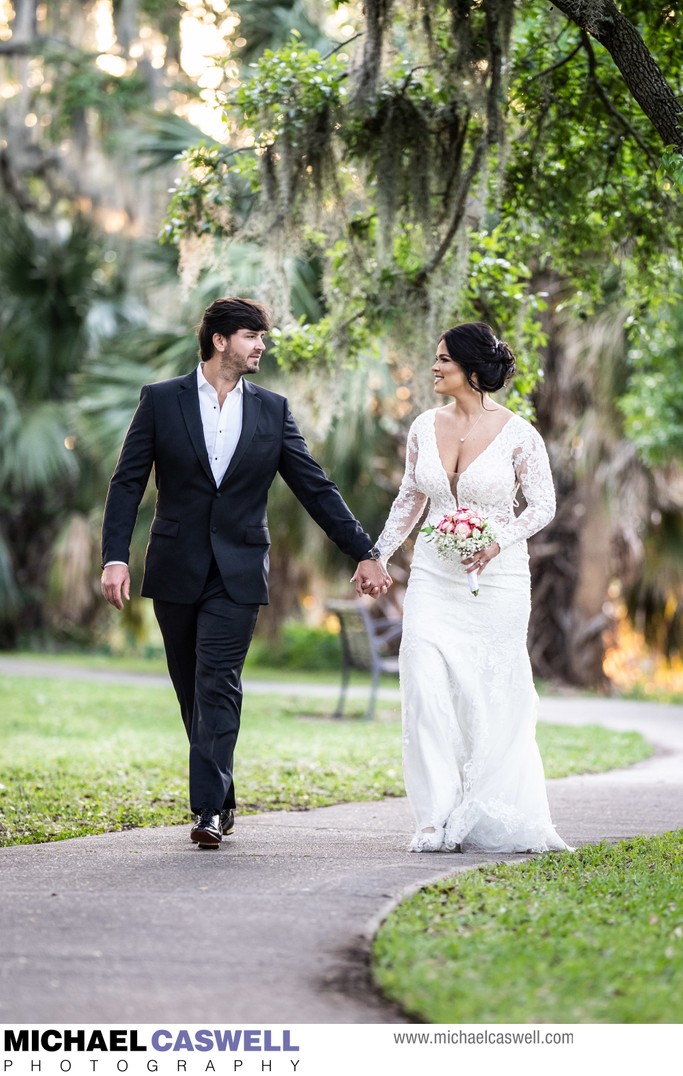Bride and Groom Walk in New Orleans City Park