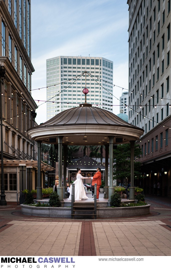 Bride and Groom Dance in Fulton Street Gazebo