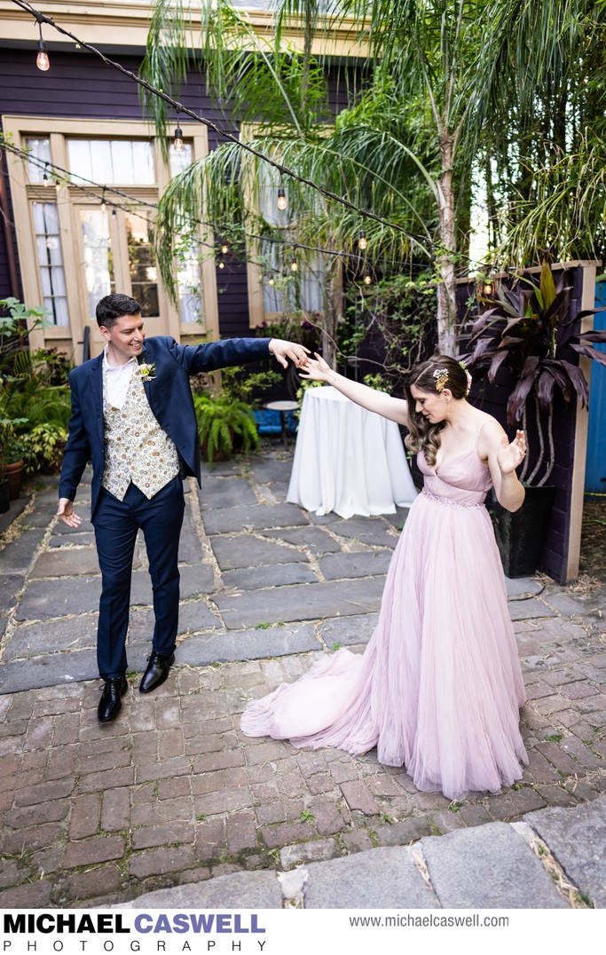 Bride and Groom First Look in Seraphim House Courtyard