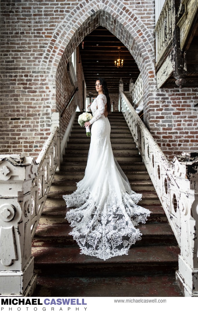 Bride on Stairs at Felicity Church in New Orleans